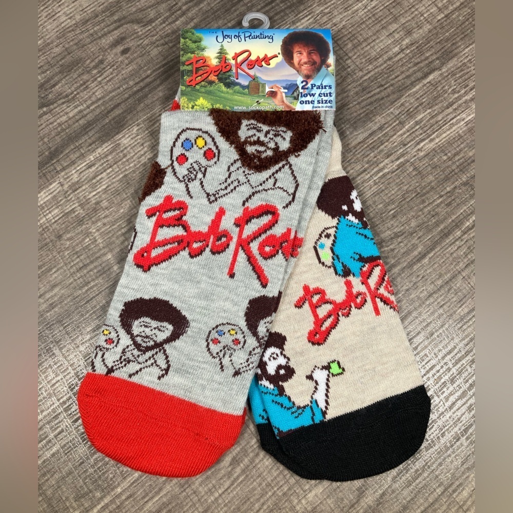 2 Pairs Bob Ross The Joy Of Painting Fuzzy Hair Novelty Socks NWT